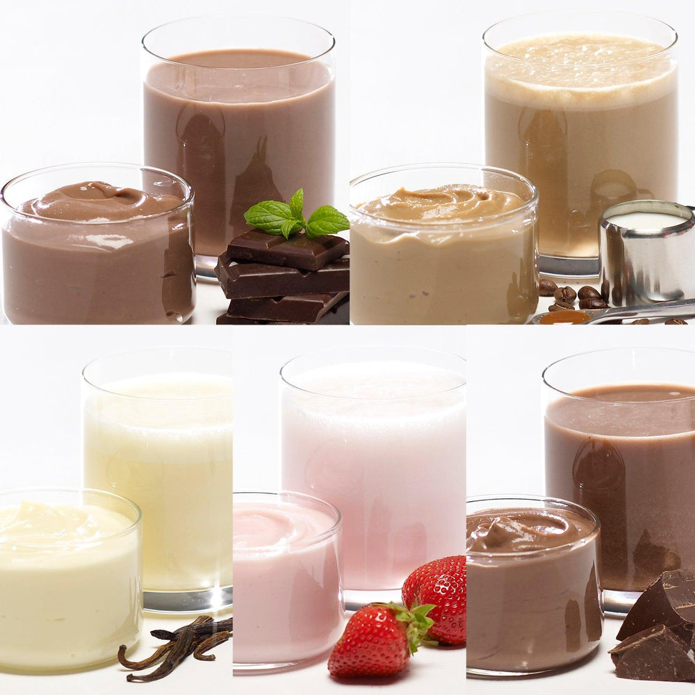 Pudding/Shake Mixed CaseVanilla, Chocolate, Strawberry, and Caramel Café Latte Displays - SlimGroupinc